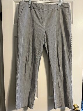 LOFT Riviera Slim Striped Pants Ankle Crop Seersucker Workwear Blue White - 12